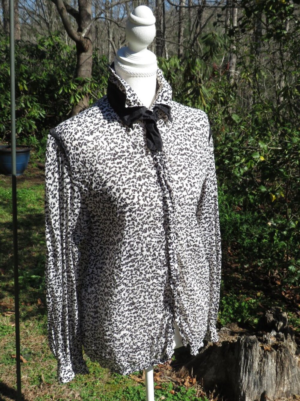 Royal Silk 100% Pure Silk Vintage Blouse – Women’s 14 – Black & White Abstract